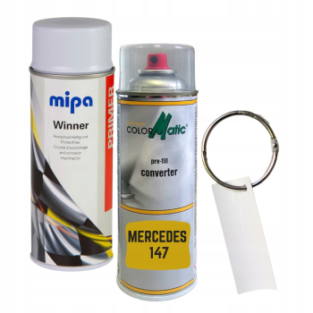 Zestaw lakier samochodowy spray MERCEDES 147+PODKŁ